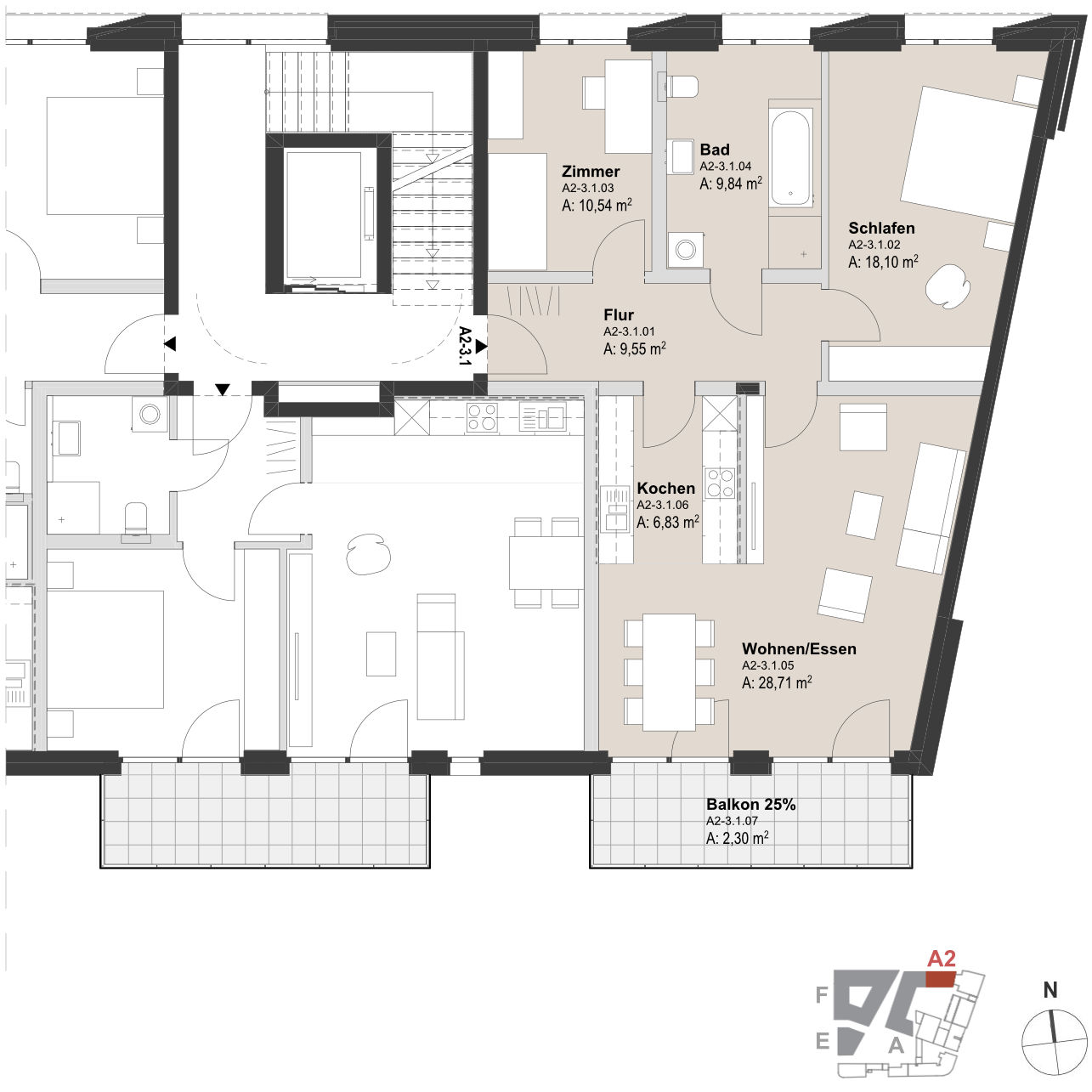 Grundriss Wohnen Block A2