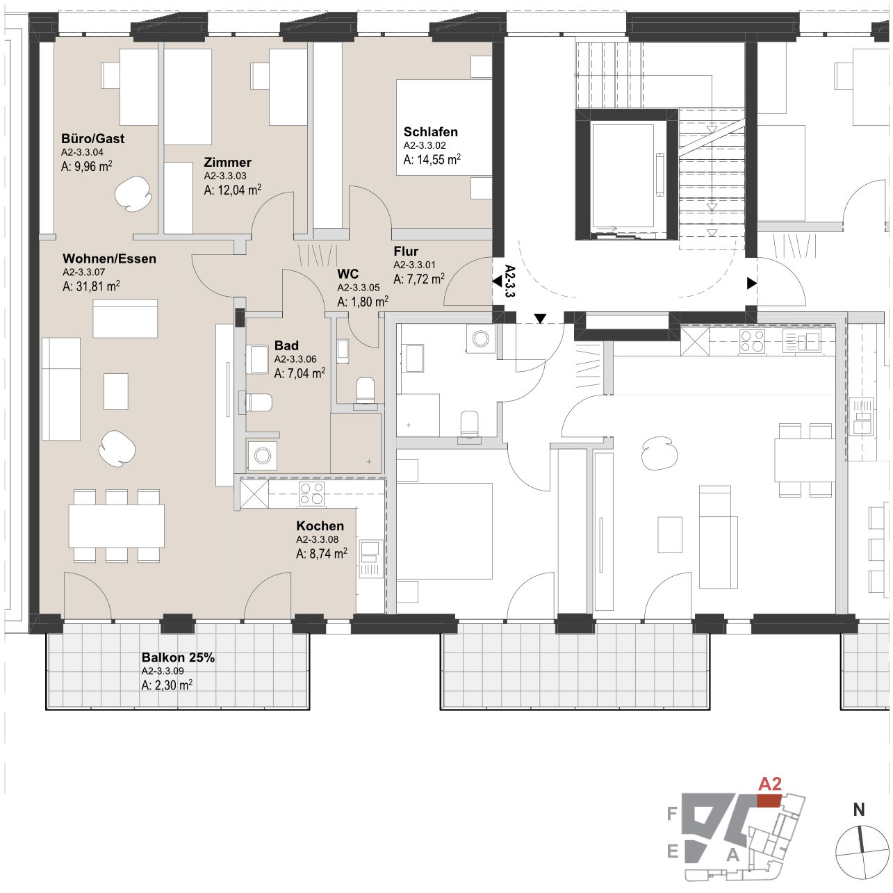 Grundriss Wohnen Block A2